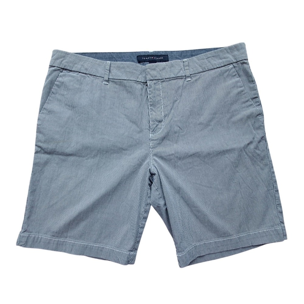 Tommy Hilfiger Chino‎ Shorts Women's Seersucker Stripe Size 12 Blue White Casual